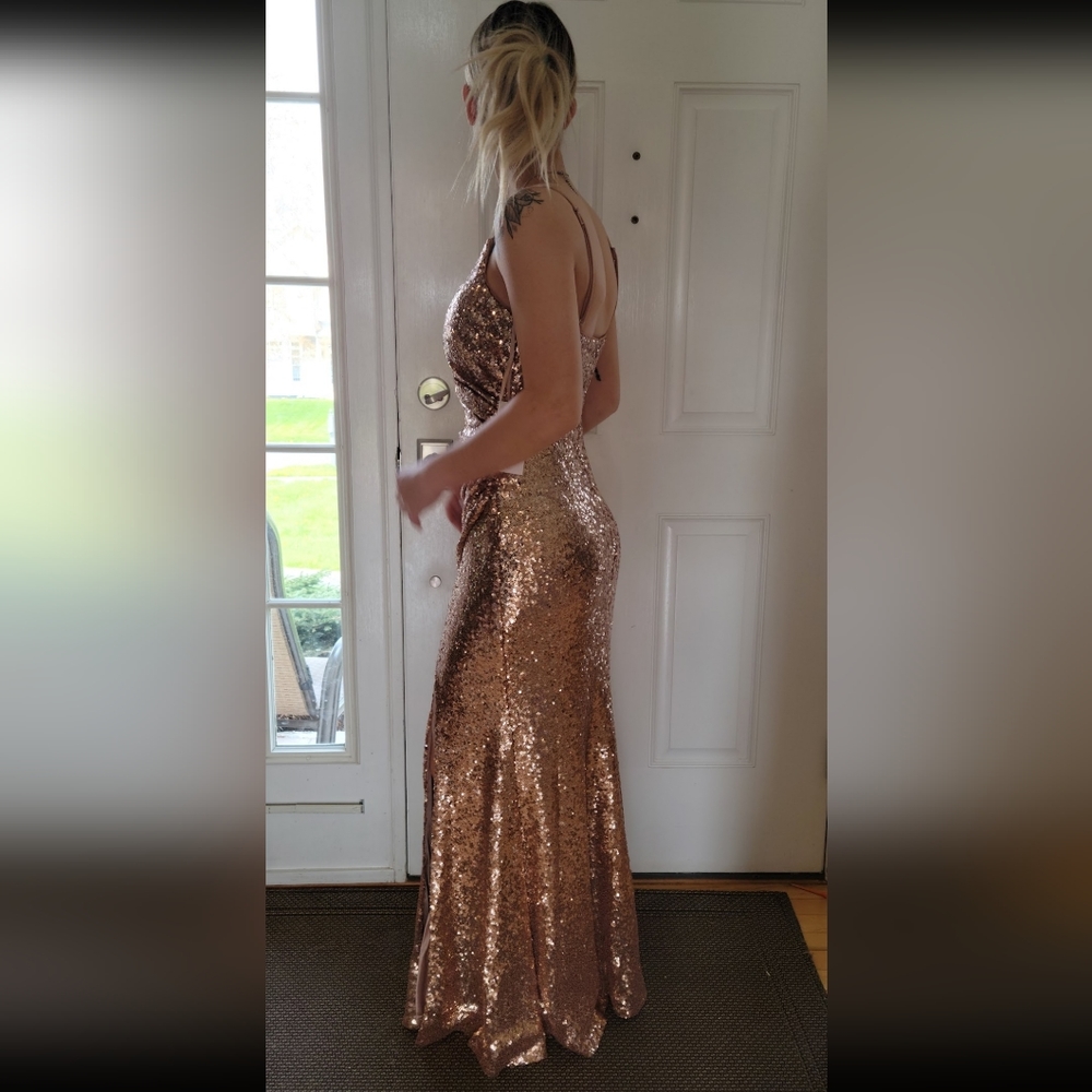 Revelry Rory Rose Gold Sequin Bridesmaid Prom Dress 4 - Small